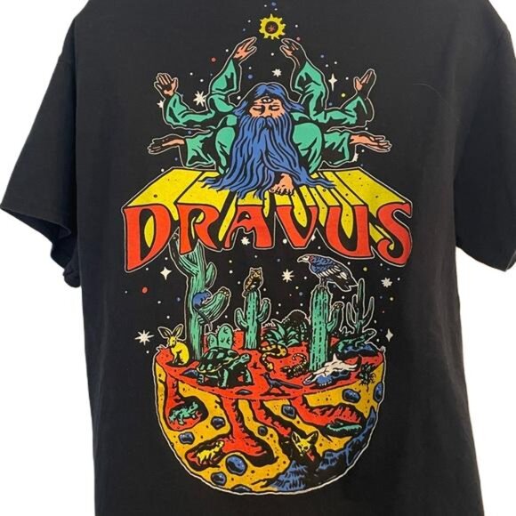 Dravus Graphic T Shirt Black Wizard Desert Print Men's Medium - Picture 6 of 8